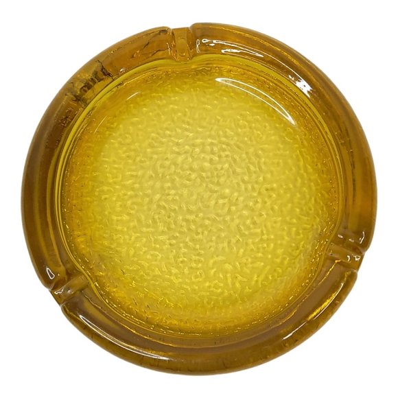 Vintage Amber Pebble Textured Bottom Glass Ashtray READ Trinket 5.5" Diameter - Picture 8 of 11